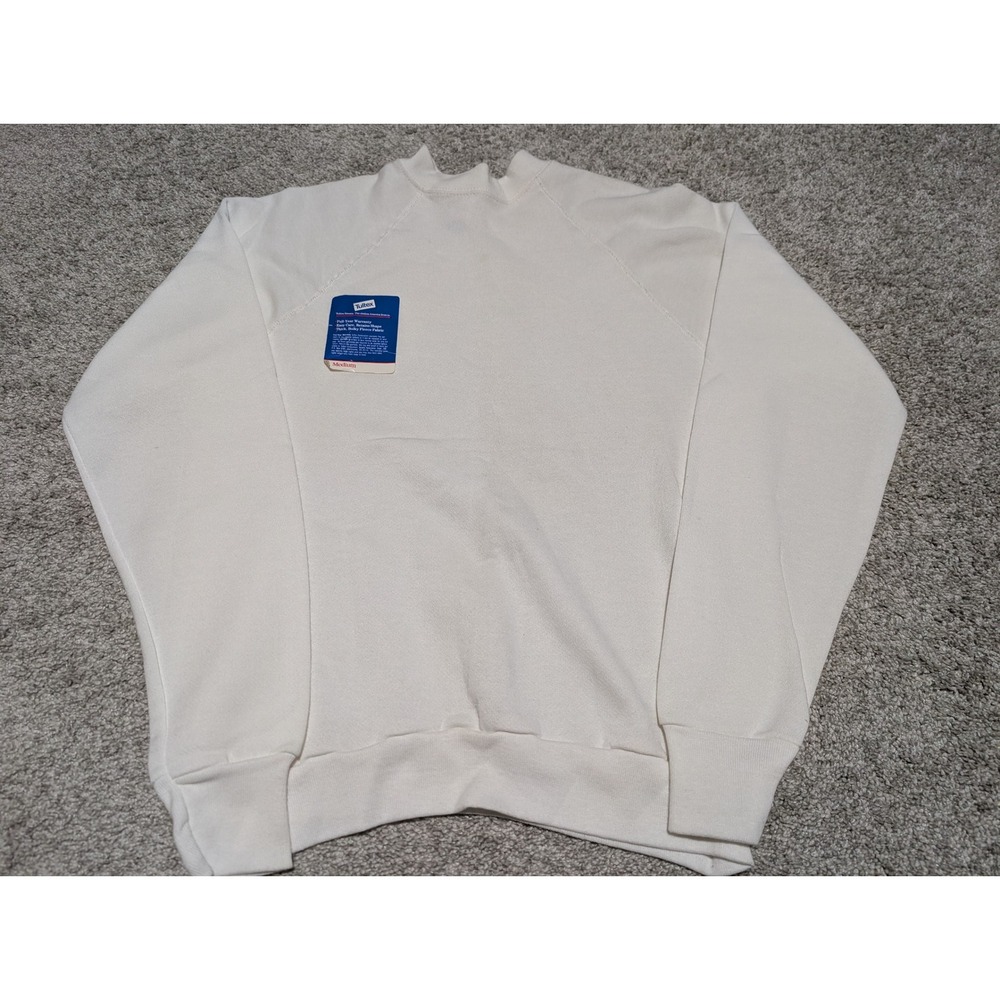 Tultex Sweatshirt Mens Medium Cream Vintage‎ Blank Mock Neck Raglan Made in USA